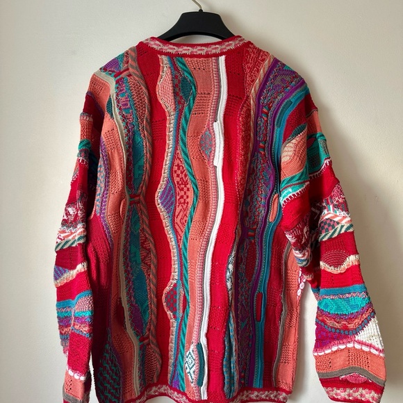 Vintage Coogi Australia 3D Textured Knit Sweater Red Multicolor Wool Size M - Picture 3 of 4